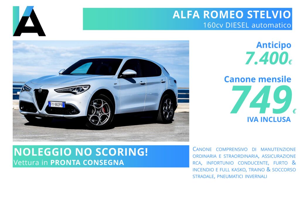 Alfa Romeo STELVIO 749 euro. Noleggio lungo termine. Anche per segnalati in CRIF. No scoring. Vettura pronta consegna